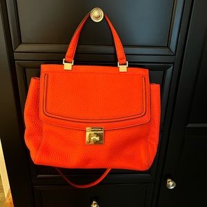 Kate Spade Wkru3704 Tallulah Everett Way Bright Coral Pebble Leather Satchel